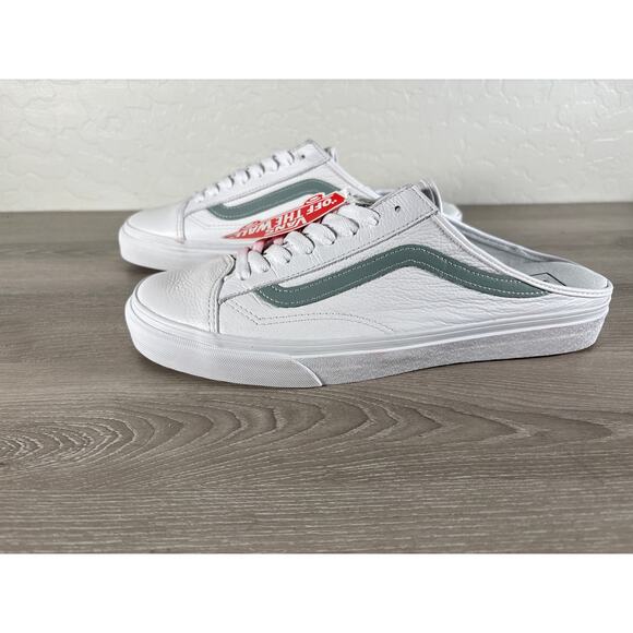 Vans 36 Mule White Leather Green Accent Mule Men’s 11.5 Women’s 13 NWT - Picture 1 of 6